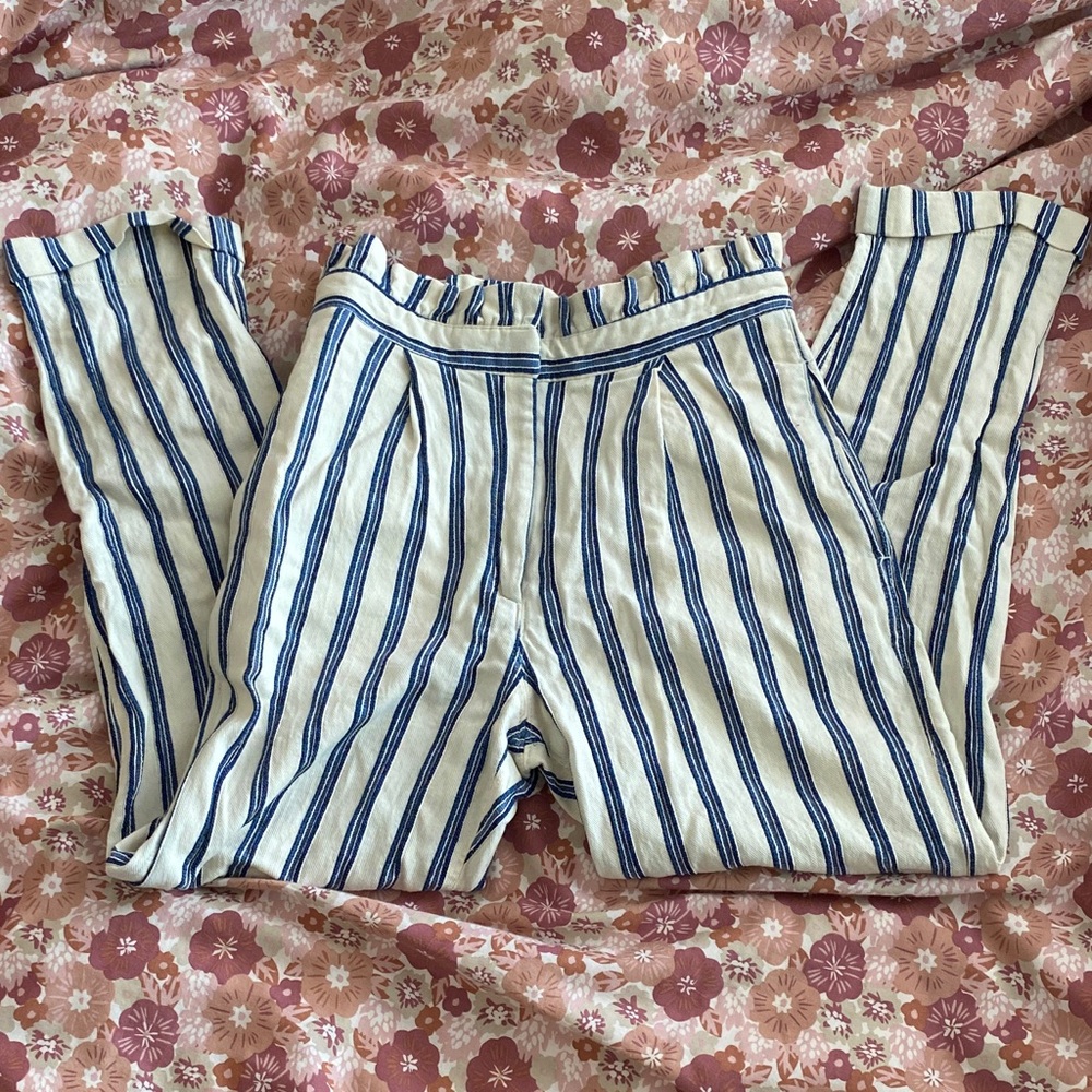 Topshop Navy and Cream Striped Trousers